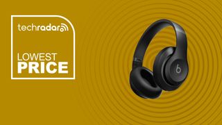 The Beats Studio Pro on a yellow background with text saying Lowest Price next to it.