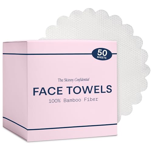 The Skinny Confidential Disposable Face Towels, 50 Count - Silky Soft Gentle Facial Towels - Thick, Highly Absorbent Face Cloth - Premium 100% Rayon Made From Bamboo for Sensitive Skin