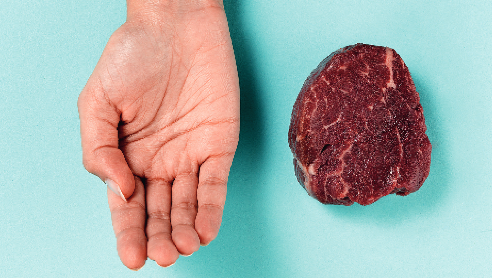 palm next to steak