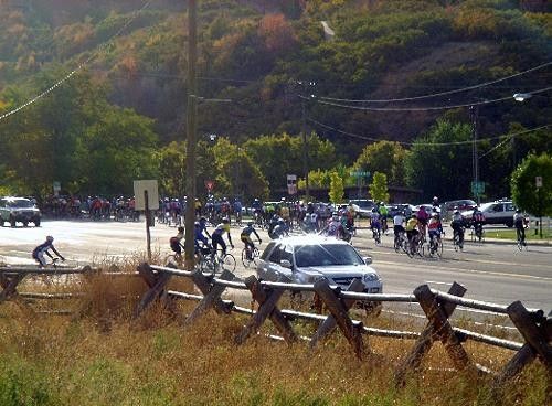 Riders head up the canyon.