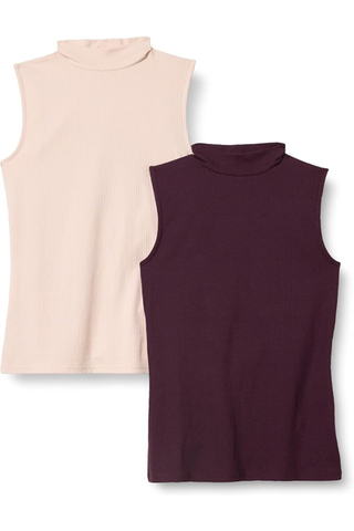 Amazon Essentials Women's Mock-Neck Slim-Fit Rib-Knit Sleeveless Top, Pack of 2 (Was $24) 