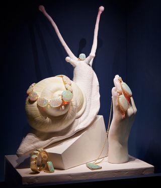 Jewellery display on snail's back in Irene Neuwirth store