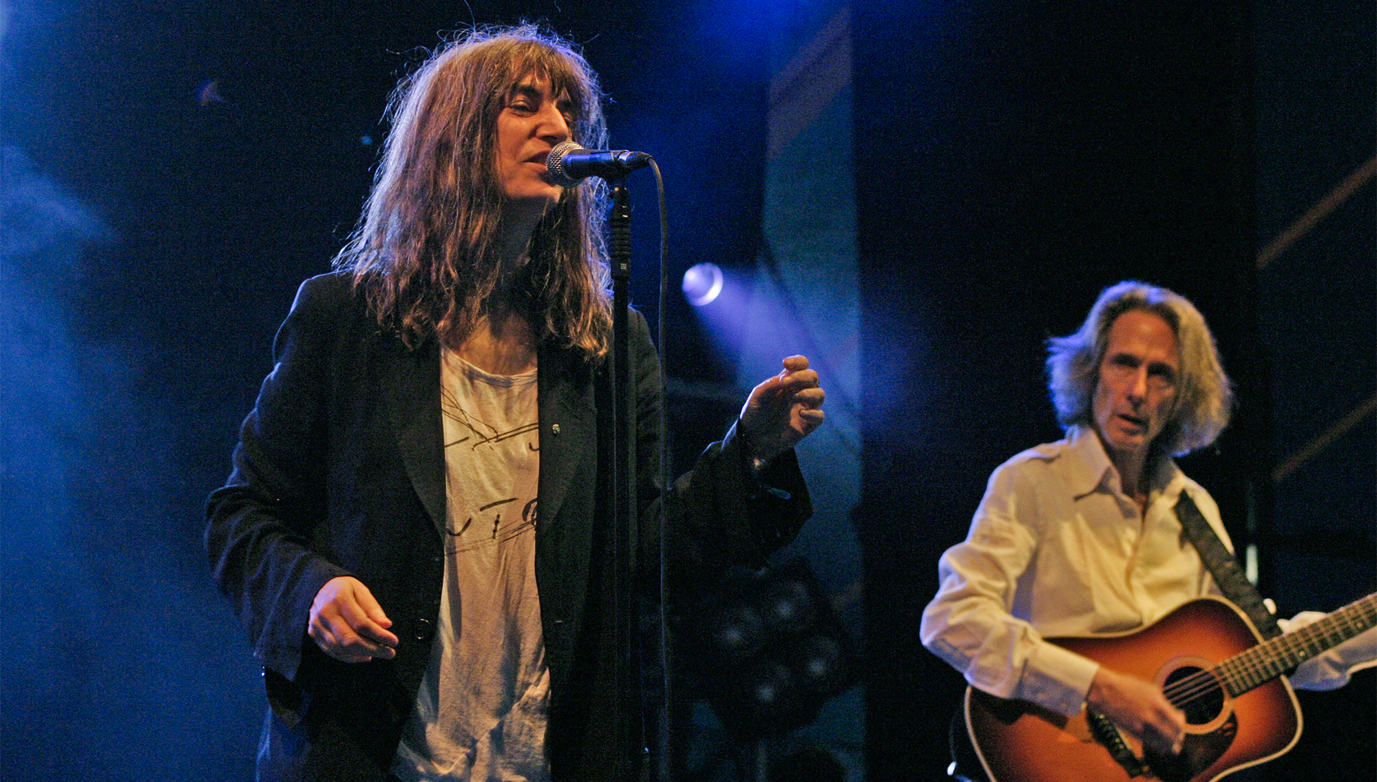 Patti Smith and Lenny Kaye during 2006 Latitude Festival Weekend at Henham Park Estate in Suffolk, Suffolk, Great Britain.