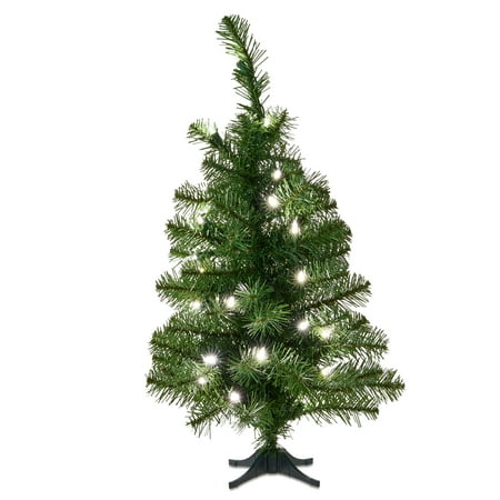 2 Ft Mini Noble Spruce Pre-Lit Green Artificial Christmas Tree With Warm White Led Lights, by Holiday Time