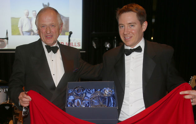 Gareth Connolly presents Tim Underwood with The Connelly's Red Mills Trophy for Leading Horse of the Year for Tempelpirate Point to Point Awards - Cheltenham 15.11.14 Pic Dan Abraham-racingfotos.com