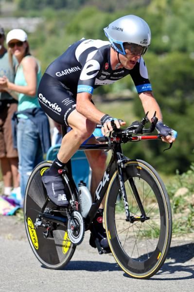 Christian Vande Velde (Garmin-Cervelo) going hard up the climb.
