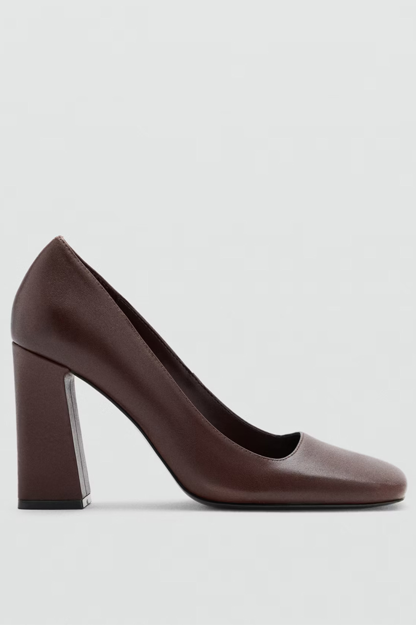 Square-Toe Leather Court Shoe