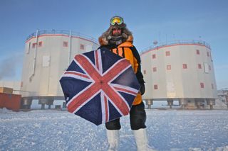 Alexander Kumar stands outside Concordia in early 2012. He is spending an entire year at the remote European Antarctic outpost.