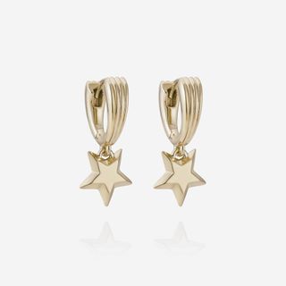 Shooting Star Drop Huggie Hoop Earrings 9ct Yellow Gold