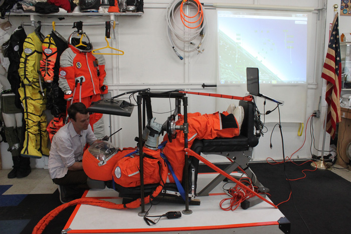 Simulator testing of the latest space suit crafted by Final Frontier Design.