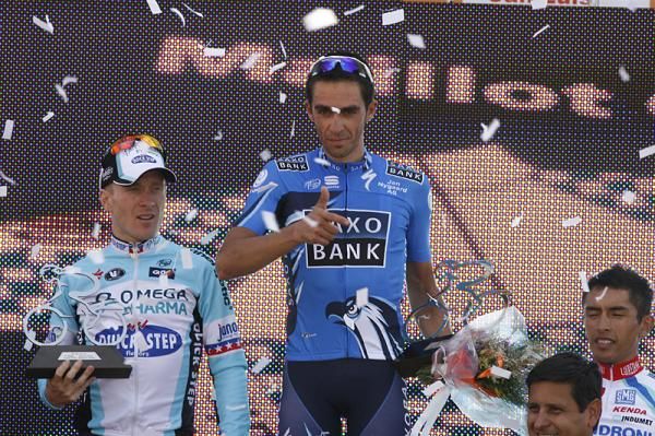 Leipheimer, Contador and Rubiano on the stage 3 podium