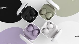 Four Samsung Galaxy Buds 2 cases open to show the earbuds inside