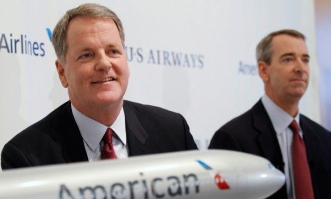 US Airways CEO Doug Parker and American Airlines CEO Thomas Horton announce the company&amp;#039;s merger on Feb. 14.