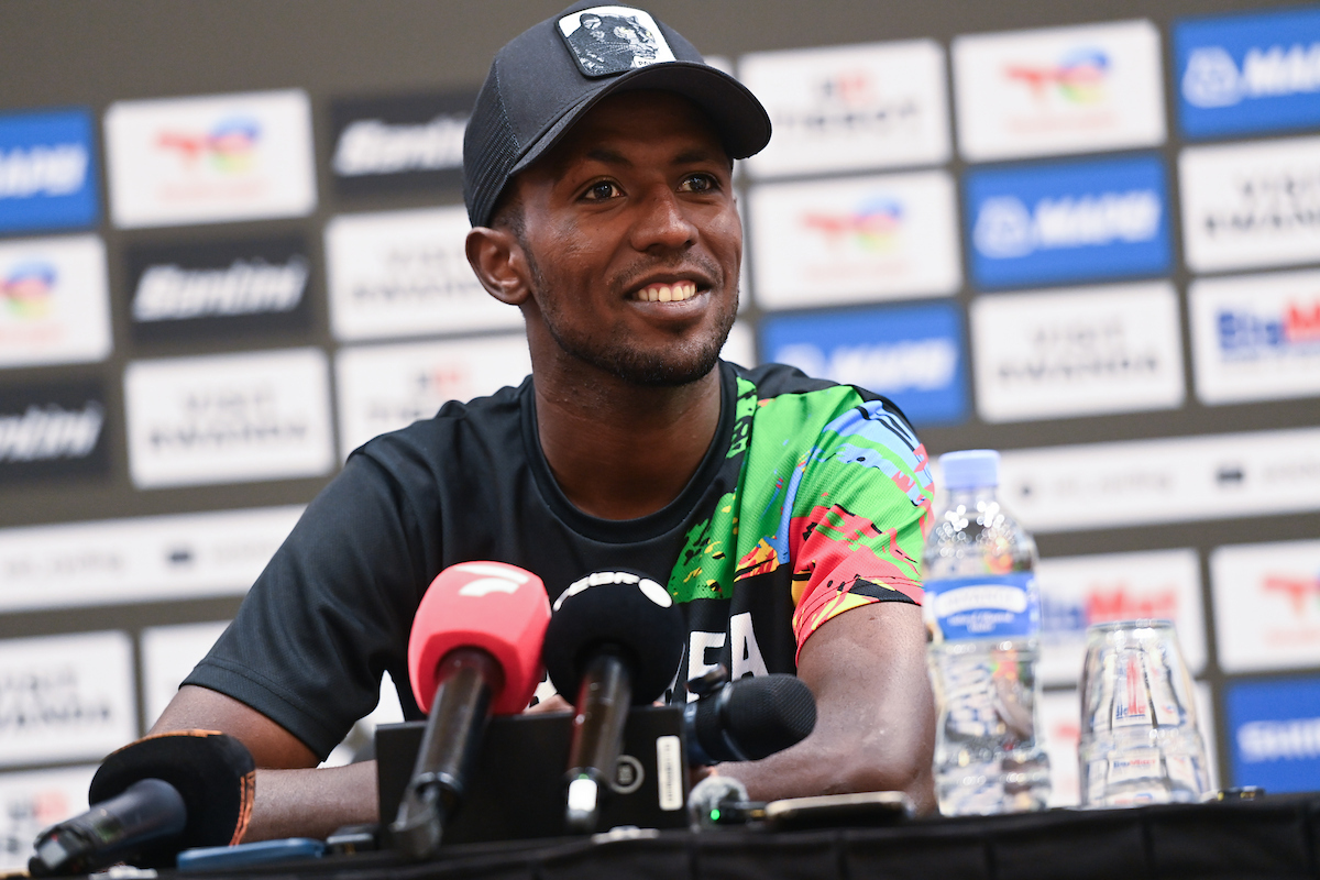 Picture by Simon Wilkinson/SWpix.com - 26/09/2025 - Cycling - 2025 UCI Road World Championships - Kigali Convention Centre, Kigali, Rwanda - Press Conference - Biniam Girmay (Eritrea)