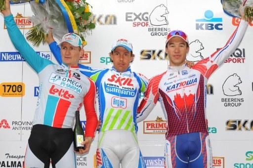 The Memorial Rik Van Steenbergen podium: Andre Greipel, Kenny Van Hummel and Denis Galimzyanov.