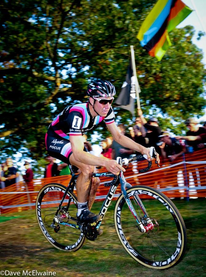 Jeremy Powers (Rapha Focus) leading past a huge crowd at Roger Williams Park