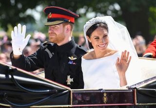 Prince Harry and Meghan Markle, The Duke of Sussex and Duchess of Sussex ride in an Ascot Landau carriage along the Long Walk after their wedding in St George's Chapel in Windsor Castle