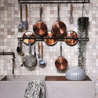 kitchen with granite wash basin and copper vessel