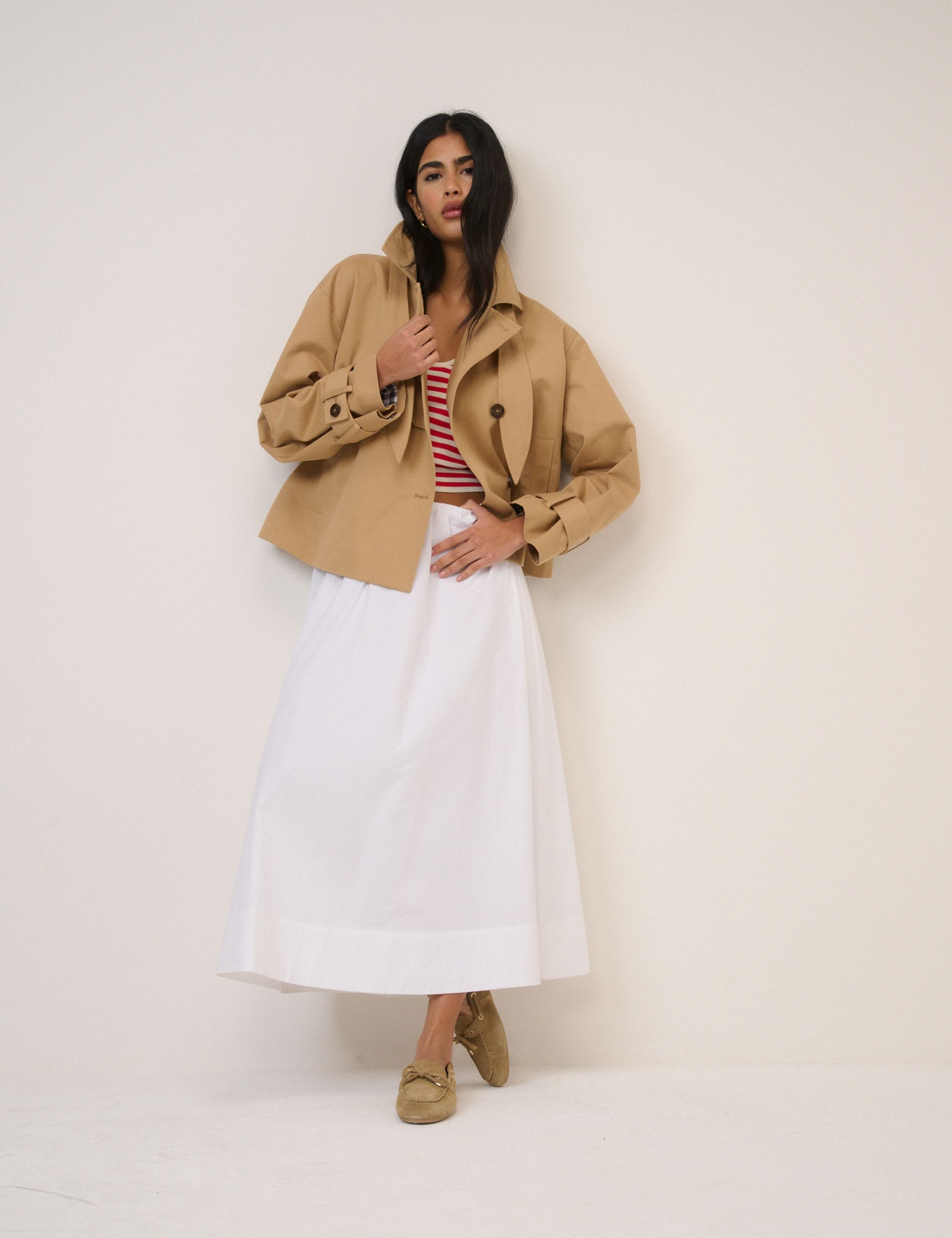 Pure Cotton Cropped Trench Coat