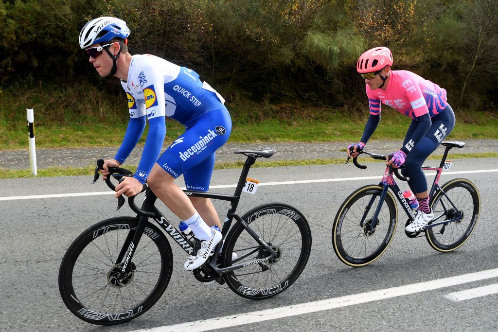 OURENSE SPAIN NOVEMBER 04 Remi Cavagna of France and Team Deceuninck QuickStep Tejay Van Garderen of The United States and Team EF Pro Cycling during the 75th Tour of Spain 2020 Stage 14 a 2047km stage from Lugo to Ourense lavuelta LaVuelta20 La Vuelta on November 04 2020 in Ourense Spain Photo by David RamosGetty Images