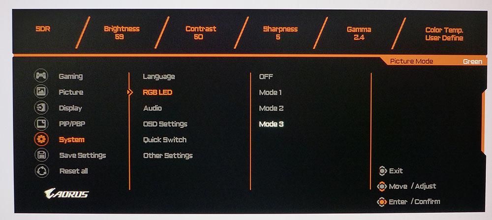Gigabyte Aorus FI32U - OSD