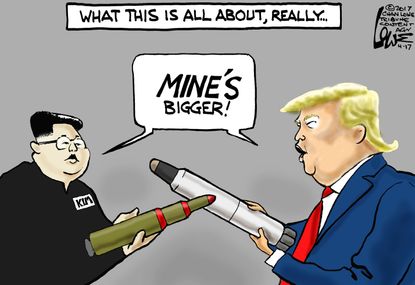 Political Cartoon U.S. Kim Jong Un North Korea nuclear missile President Trump
