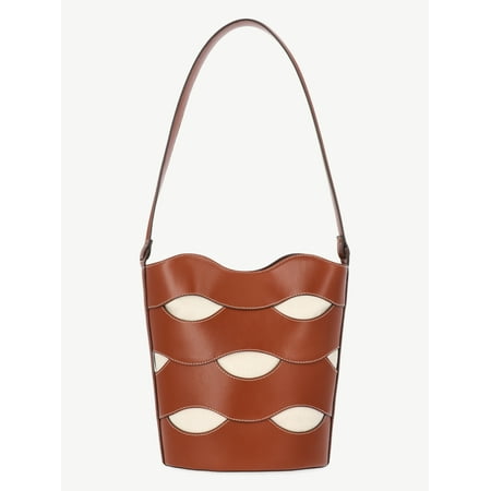 Free Assembly Women's Maria Cut Out Bucket Bag, Cognac/cream