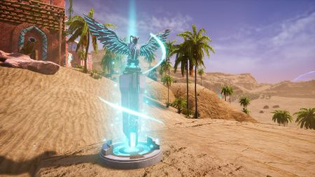 A Palworld fast travel point glows blue.