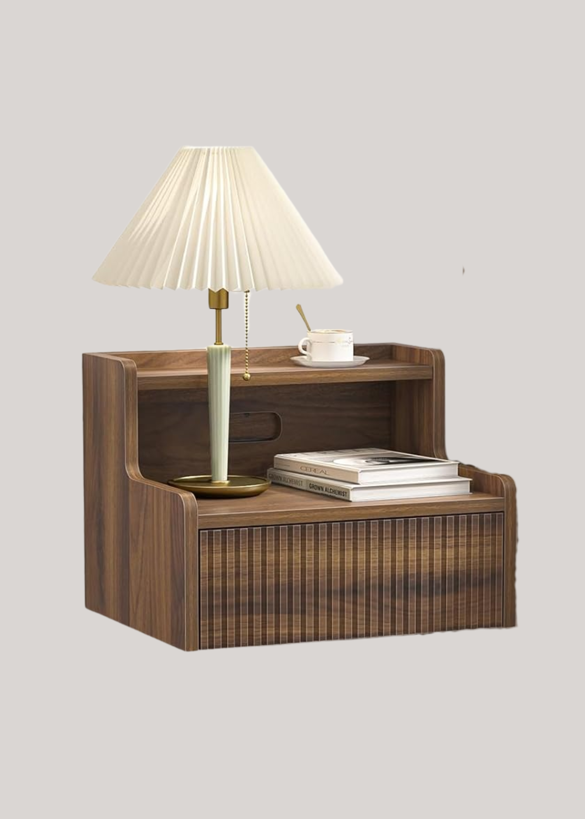 Yvsevnr Floating Bedside Table Set of 2 Wall Mounted Nightstand With Drawer and Open Shelf Fluted Side Tables Retro Bedside Cabinet for Bedroom, Living Room, Kitchen 40 X 32 X 30 Cm