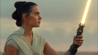 Daisy Ridley as Rey with Yellow Lightsaber in Rise of Skywalker