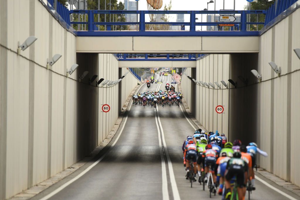 A group chases the main peloton