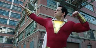 Zachary Levi as Shazam! in superhero suit