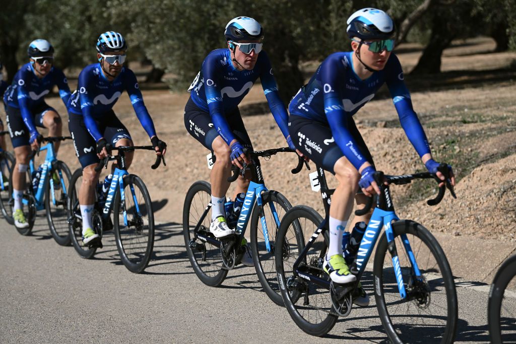 BAEZA SPAIN FEBRUARY 13 Oier Lazkano of Spain and Movistar Team competes during the 2nd Clasica Jaen Paraiso Interior 2023 a 1789km one day race from beda to Baeza 752m ClsicaJan23 on February 13 2023 in Baeza Spain Photo by Dario BelingheriGetty Images