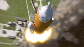 Artist's impression of NASA's Space Launch System taking off