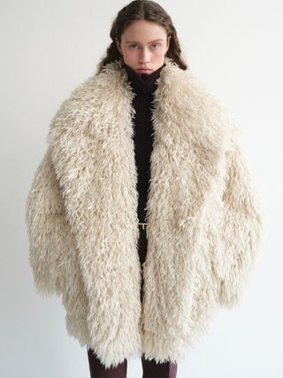 Cassia Shag Fur Coat, Ivory