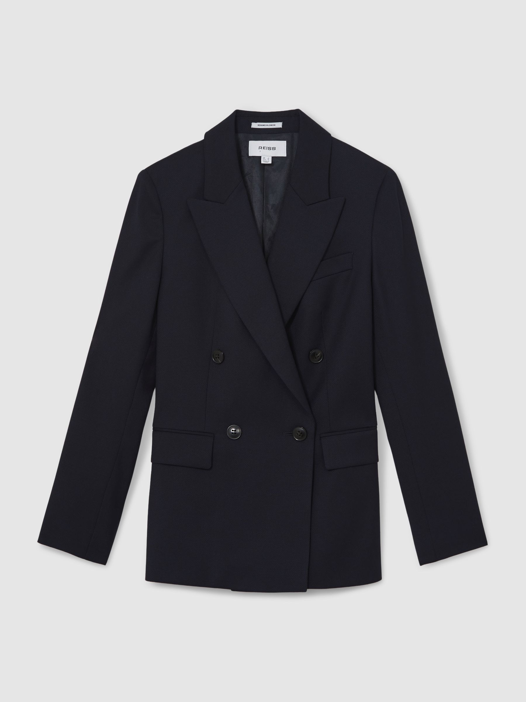 Wool Blend Double Breasted Suit Blazer in Navy