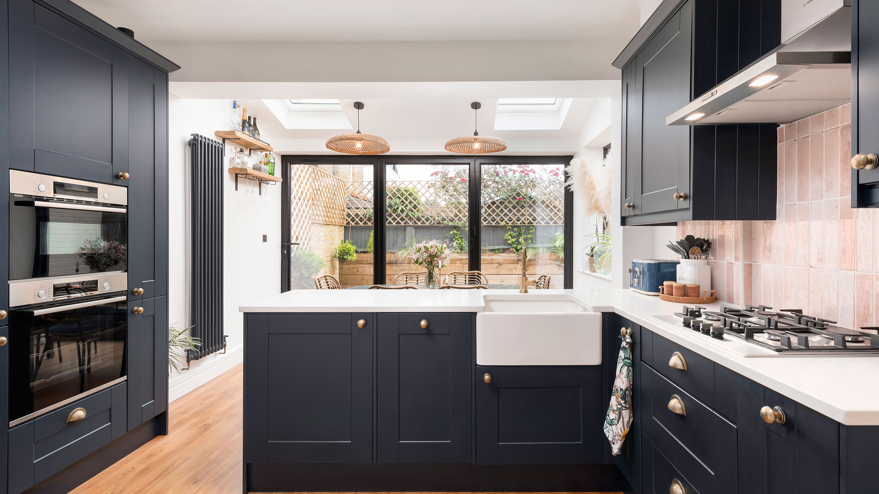 navy kitchen diner with bi-fold doors