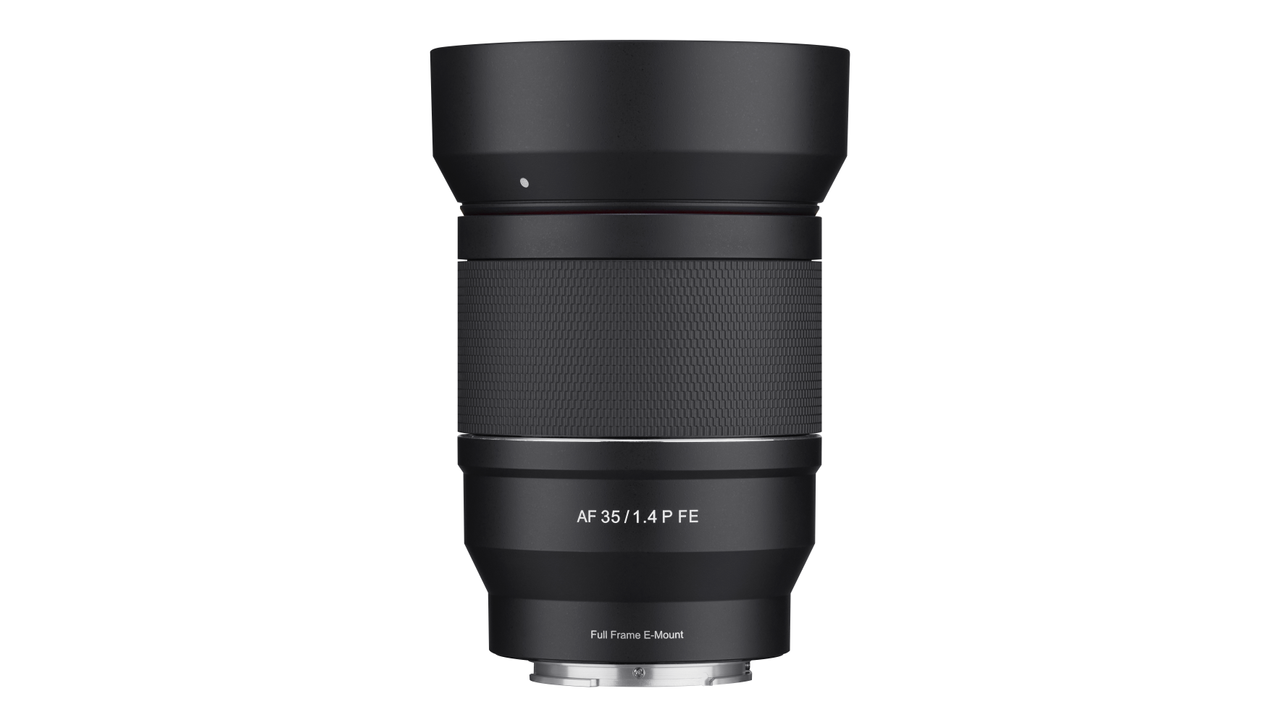 Samyang AF 35mm f/1.4 P FE lens product shot on a white background