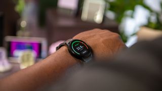 Samsung Galaxy Watch 4 from over the shoulder