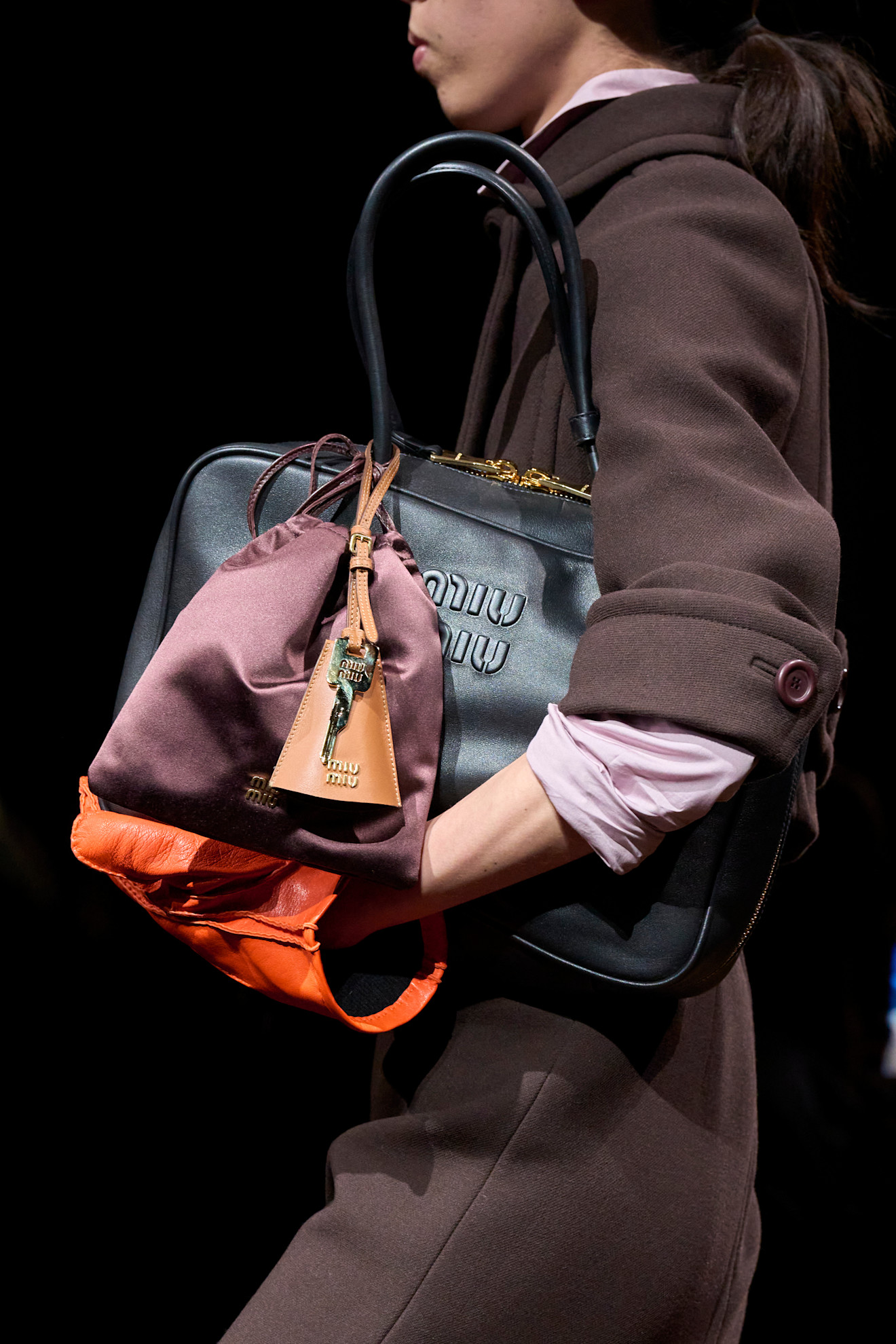 An image of the Miu Miu Beau bag on the autumn/winter 2024 runway.