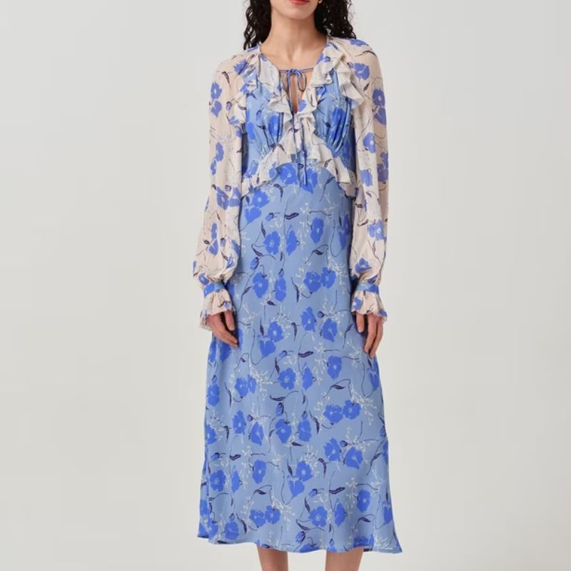 John Lewis, blue floral midi dress