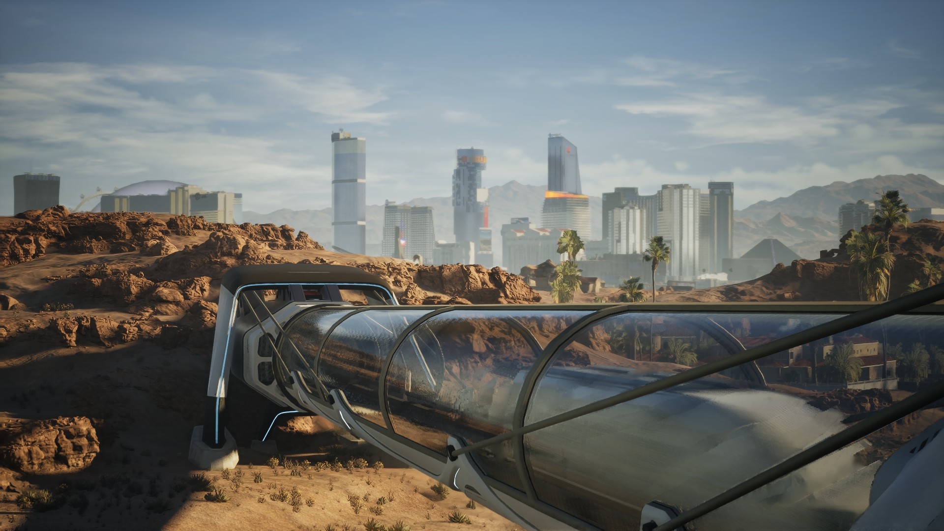 Entering Redrock via a train in a tube in MindsEye