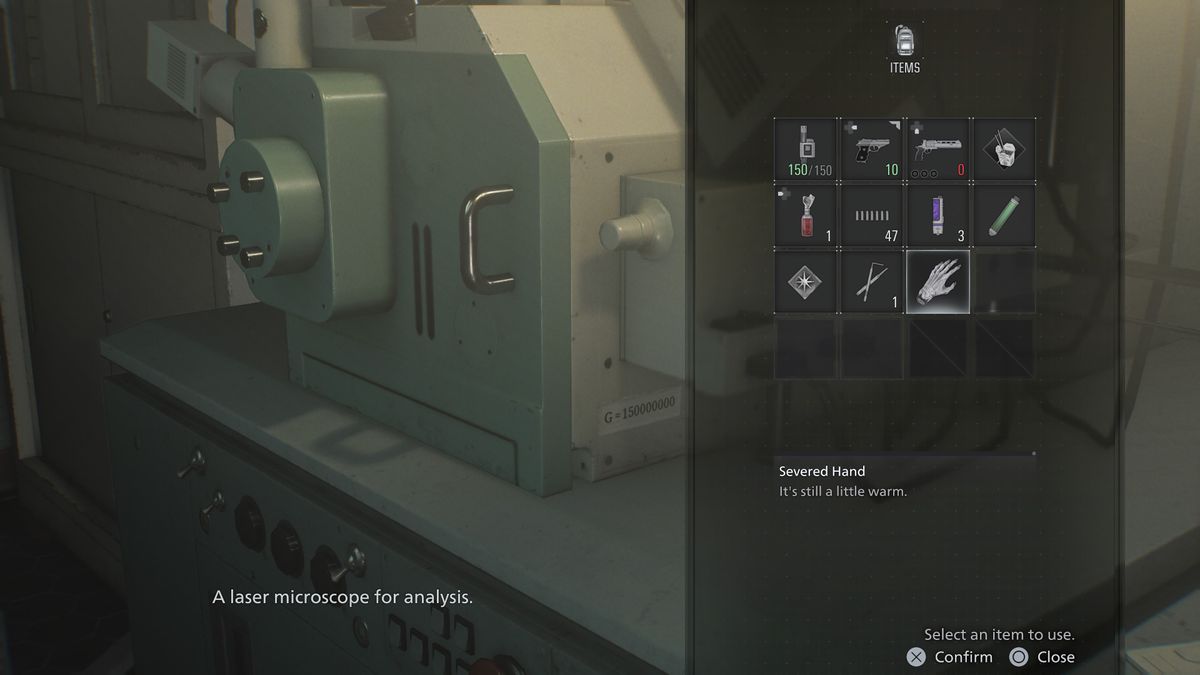Resident Evil Requiem severed hand - Laser Microscope