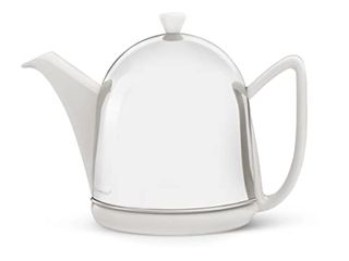 Bredemeijer Cosy Manto Teapot, 1.0-Liter, Ceramic Spring White With Felt-Lined Stainless Steel Cosy.