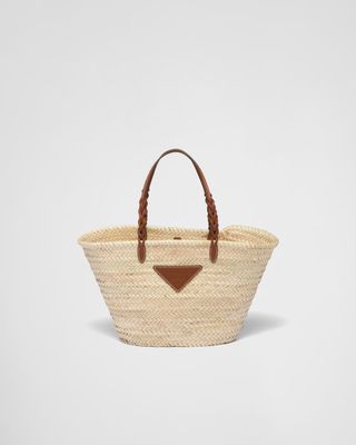 Prada, Woven palmito and leather shopping bag