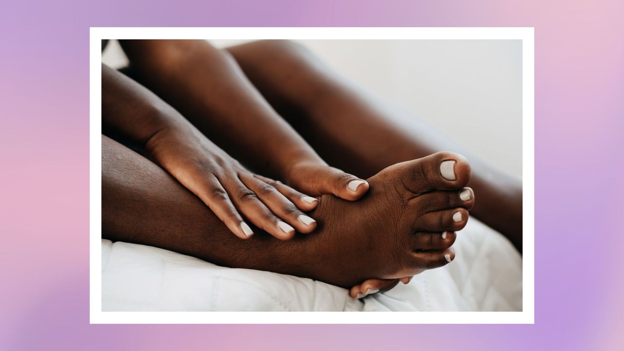 closeup of woman&#039;s hands and feet