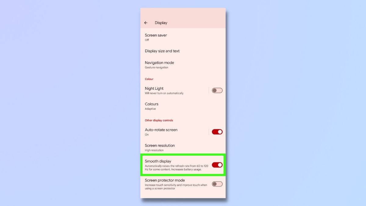 Captura de pantalla que muestra cómo optimizar su teléfono Android para juegos: aumentar el tiempo de actualización de la pantalla