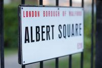The Albert Square sign on the set of EastEnders