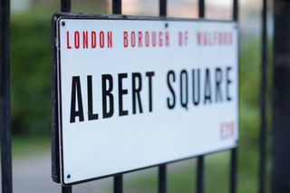 The Albert Square sign on the set of EastEnders