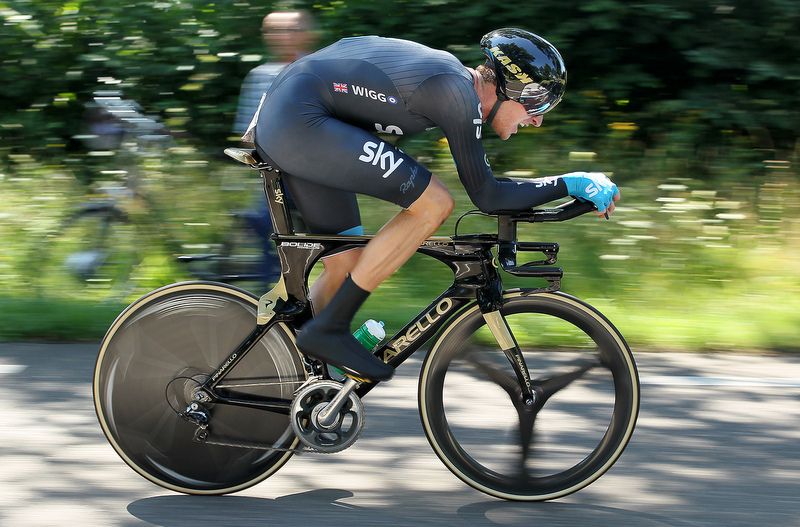 Bradley Wiggins on his Olympic gold medal Bolide at the Eneco Tour in 2013